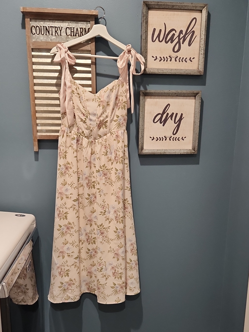 Blush Floral Tie-Shoulder Midi Dress
